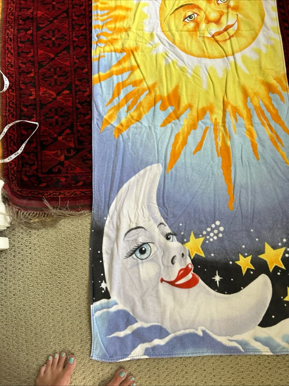 Vintage Hilasel Celestial Moon And Sun Beach Towel Incredible Shape! Excellent!